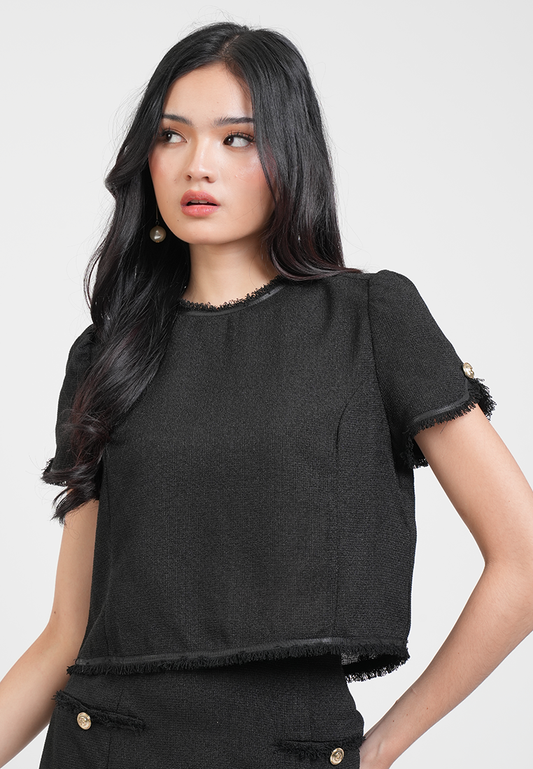 Solene Textured Tweed Shell Cropped Top