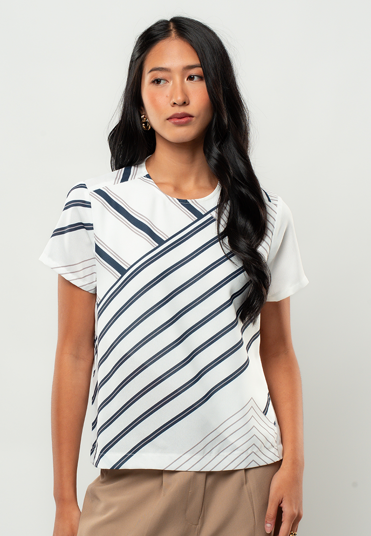 Monika Striped Short Sleeve Blouse