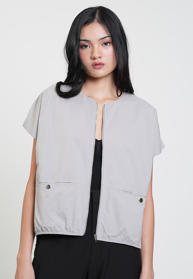 Aleah Cap Sleeve Zip-Up Pocket Detail Top