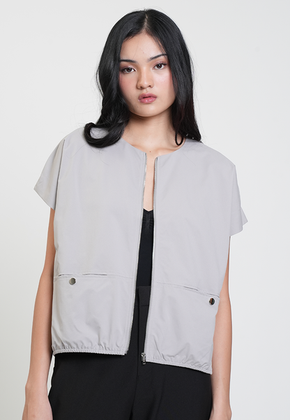 Aleah Cap Sleeve Zip-Up Pocket Detail Top