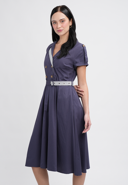 Maxine Button-Down Belted Midi A-Line Dress