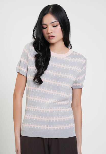 Jenna Knitted Print Short Sleeve Top