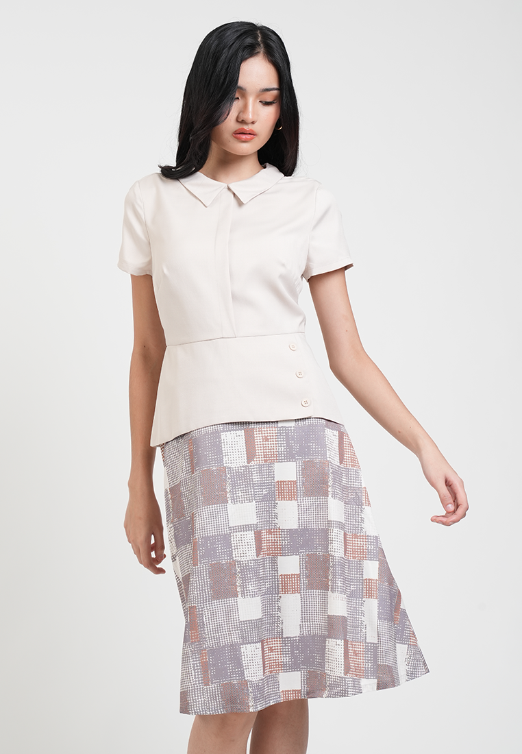 Mary Jane Geometric Print Collared A-Line Dress