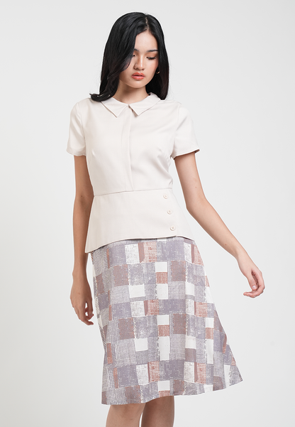 Mary Jane Geometric Print Collared A-Line Dress