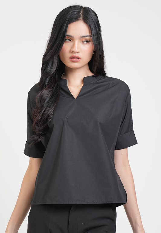 Aivee Notched Neckline Short Sleeve Blouse