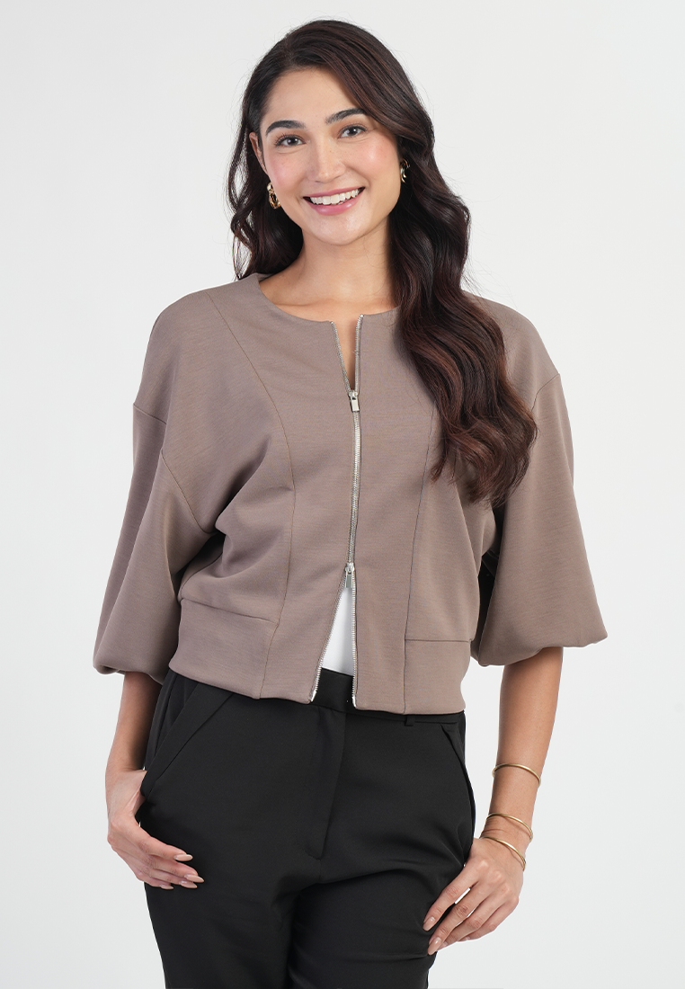 Lunavelle Dolman Sleeve Zip-Up Knit Jacket