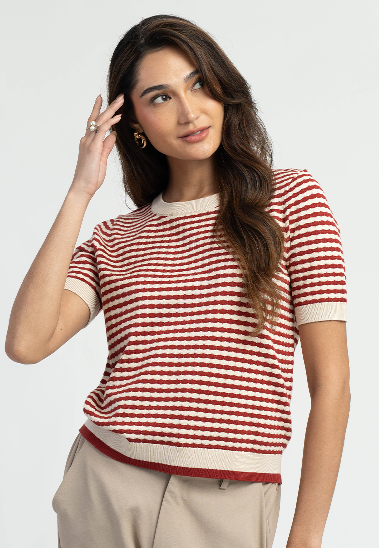 Zari Textured Stripe Knitted Short Sleeve Top