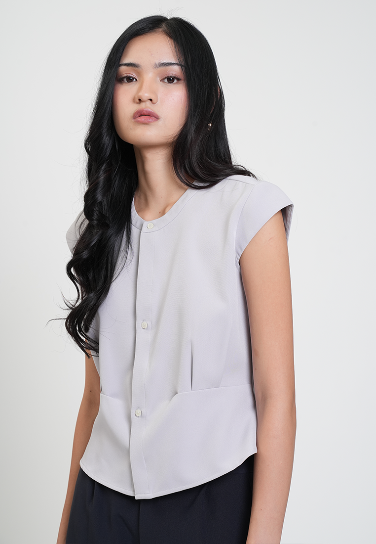Celine Placket Button Cap Sleeve Top