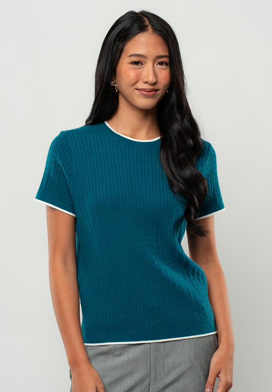 Cheena Cable Knit Contrast Trim Top
