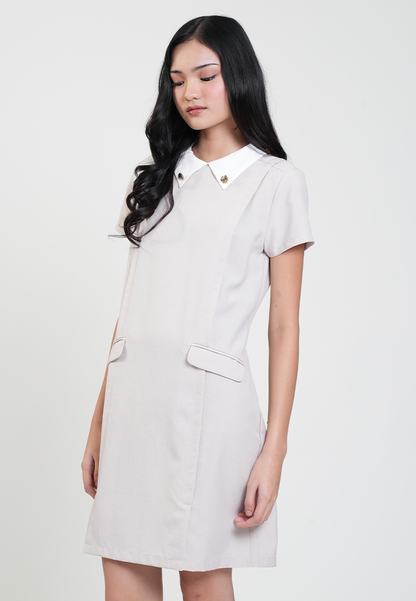 Dioone Flap Pocket Shift Dress with Collar
