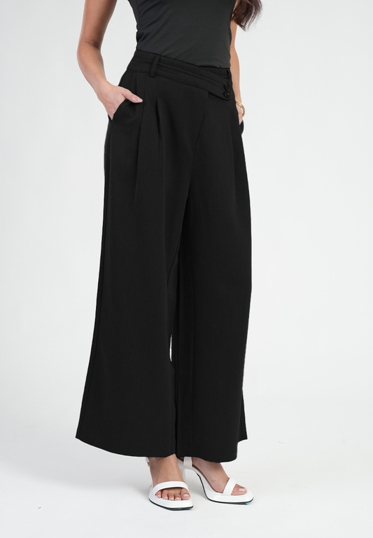 Kira Asymmetric Overlap Wide-Leg Trousers