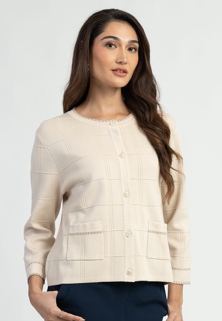 Naya Grid Knit Cardigan with Patch Pockets