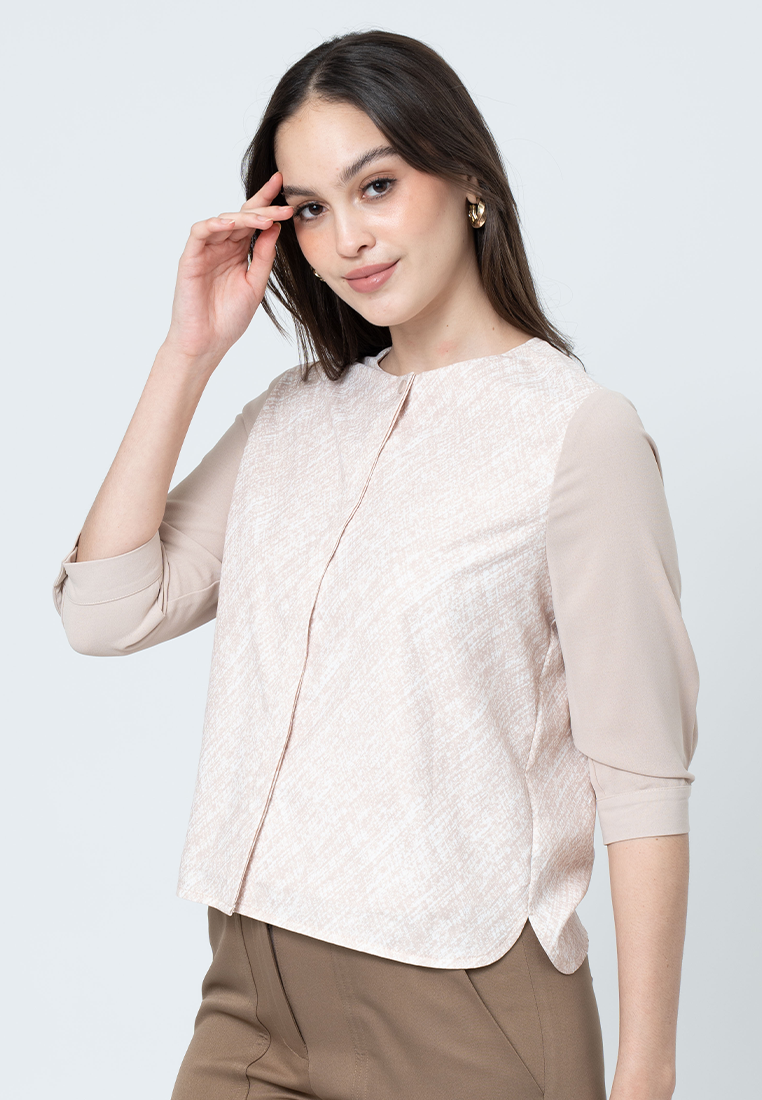 Immarra Hatching Printed Top with 3/4" Sleeves