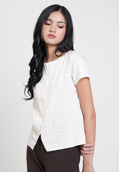 Alaina Button-Down Grid Print Blouse