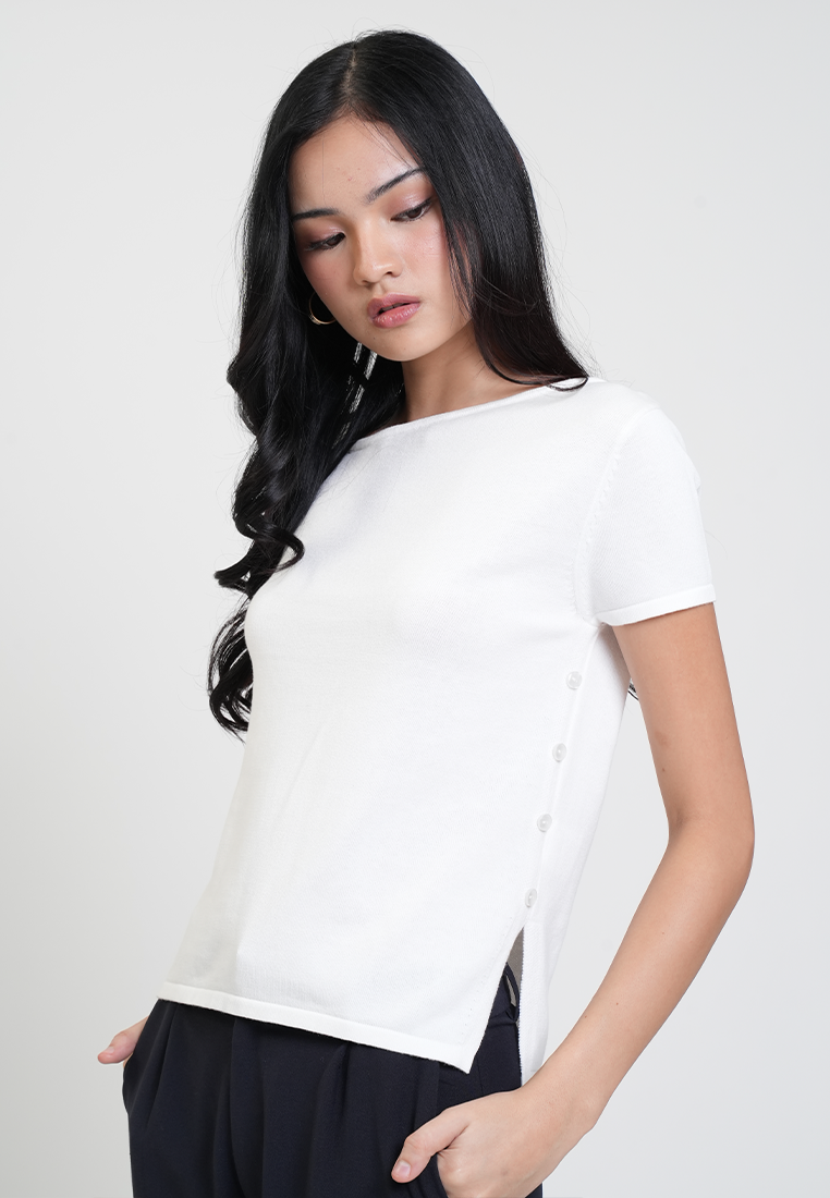 Marga Boat Neck Side Button Knit Top
