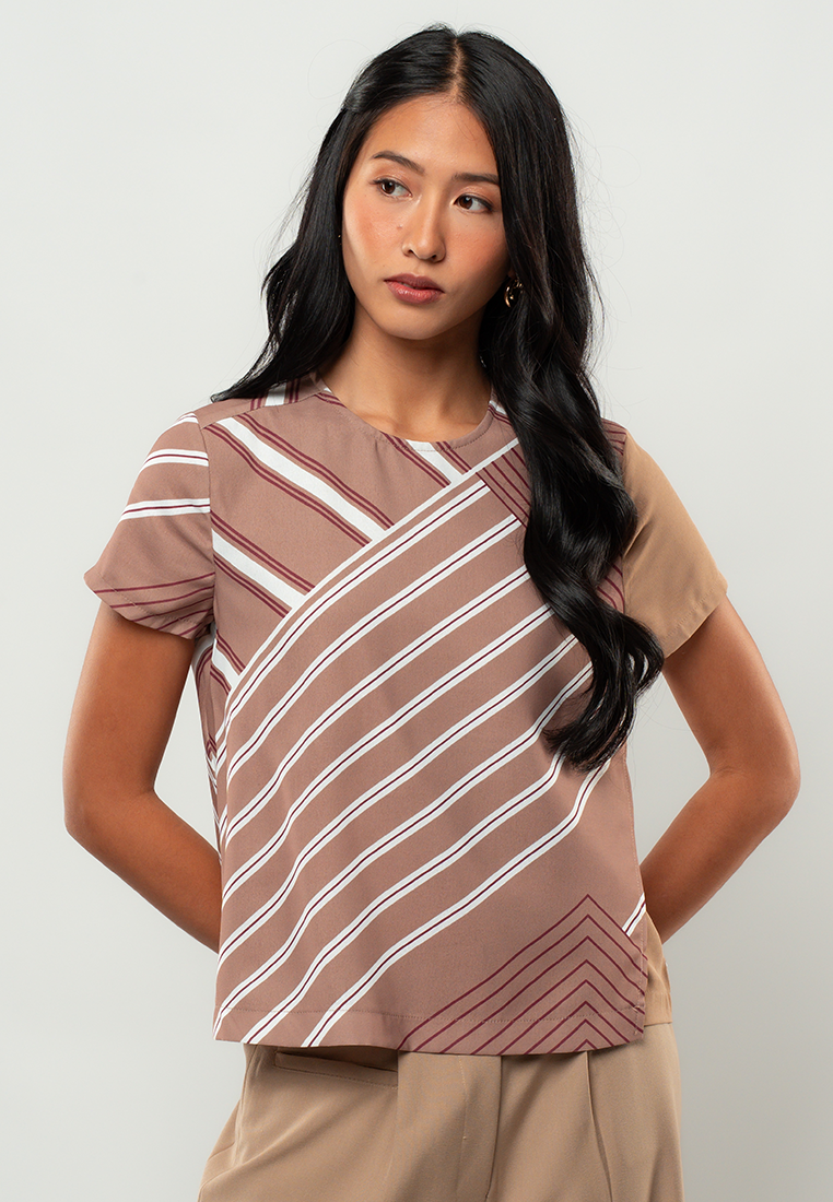 Monika Striped Short Sleeve Blouse