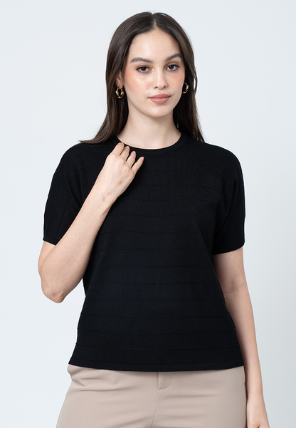 Nilou Knitted top with Embossed  Stripes and Pointelle Detail