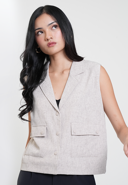 Crizza Sleeveless Notch Lapel Pocket Detail Vest