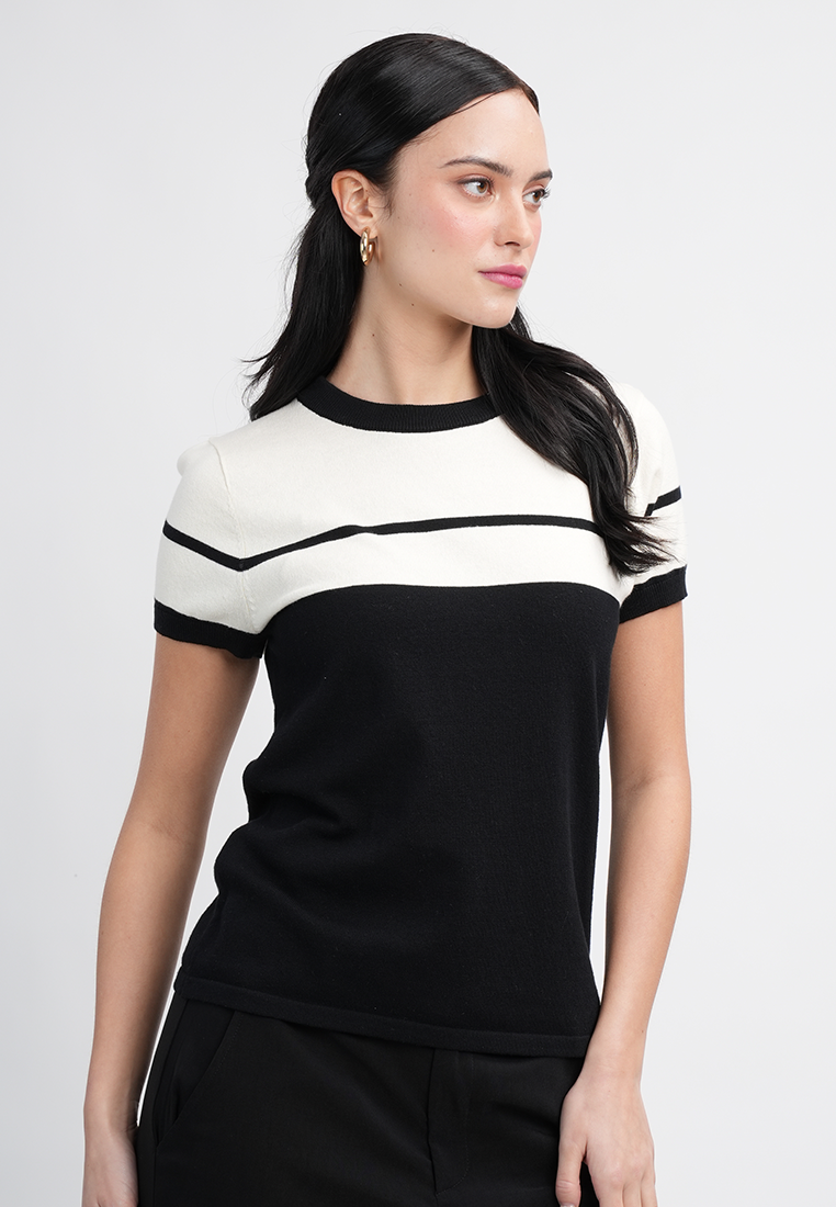 Charlene Monochrome Short Sleeve Knit Top