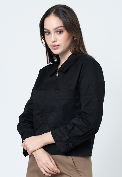 Aislinn Boxy Jacket with Front Pockets and Zip Up Opening