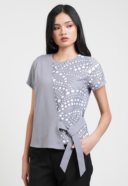 Clairo Assymetrical Wrap Blouse with Dotted Print