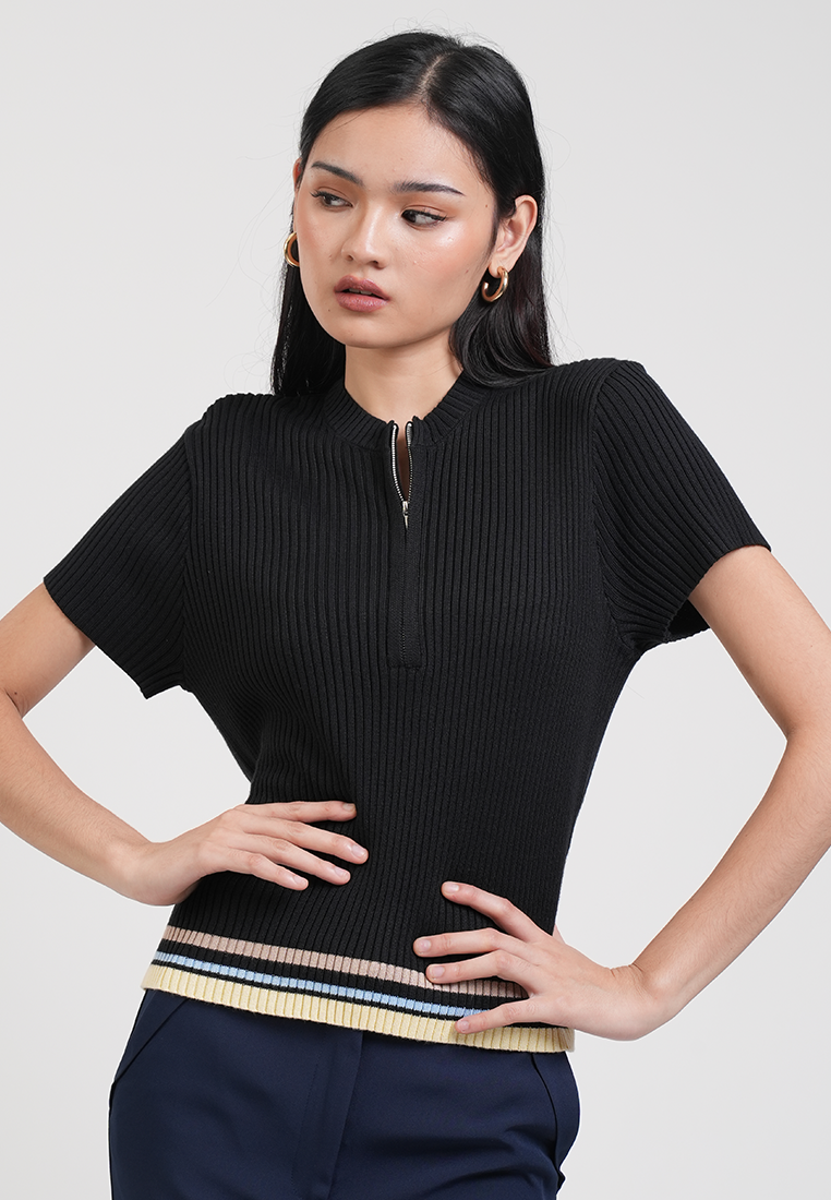 Sheen Quarter-Zip Sporty Knit Top