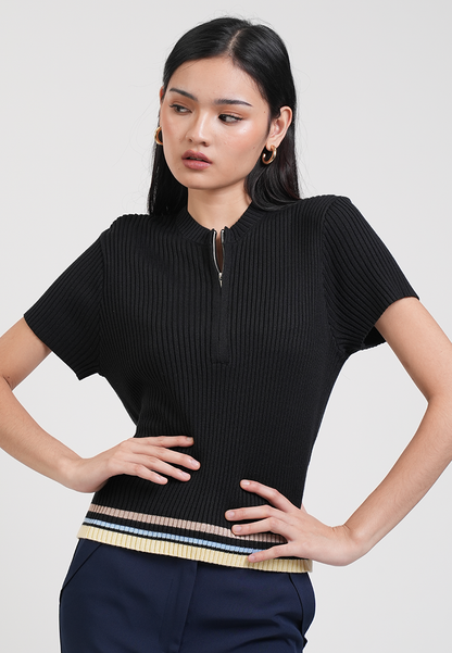Sheen Quarter-Zip Sporty Knit Top