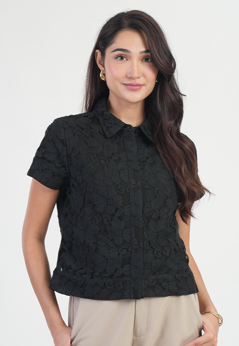 Celestia Pointed Collar Floral Lace Top