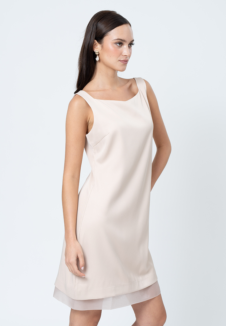 Sabine Sleeveless Dress with Organza Hem Layering Detail