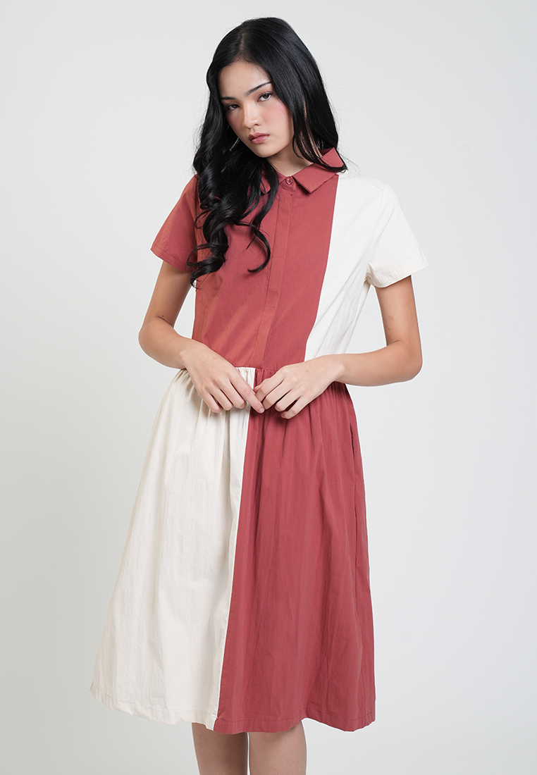 Caitlyn Colorblock Collared A-Line Dress