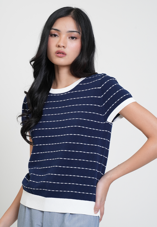 Monica Knit Striped Short Sleeve Top