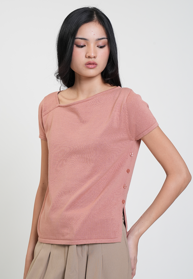 Marga Boat Neck Side Button Knit Top