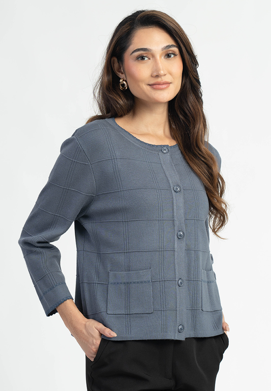 Naya Grid Knit Cardigan with Patch Pockets