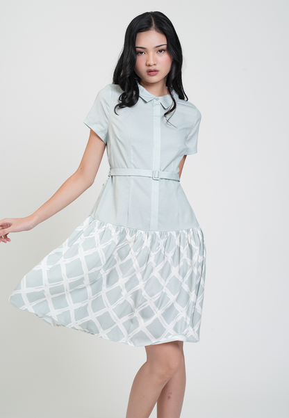 Camille Belted Collared A-Line Dress with Print