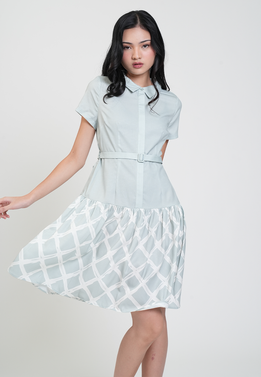 Camille Belted Collared A-Line Dress with Print