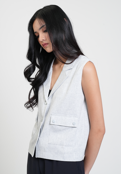 Crizza Sleeveless Notch Lapel Pocket Detail Vest