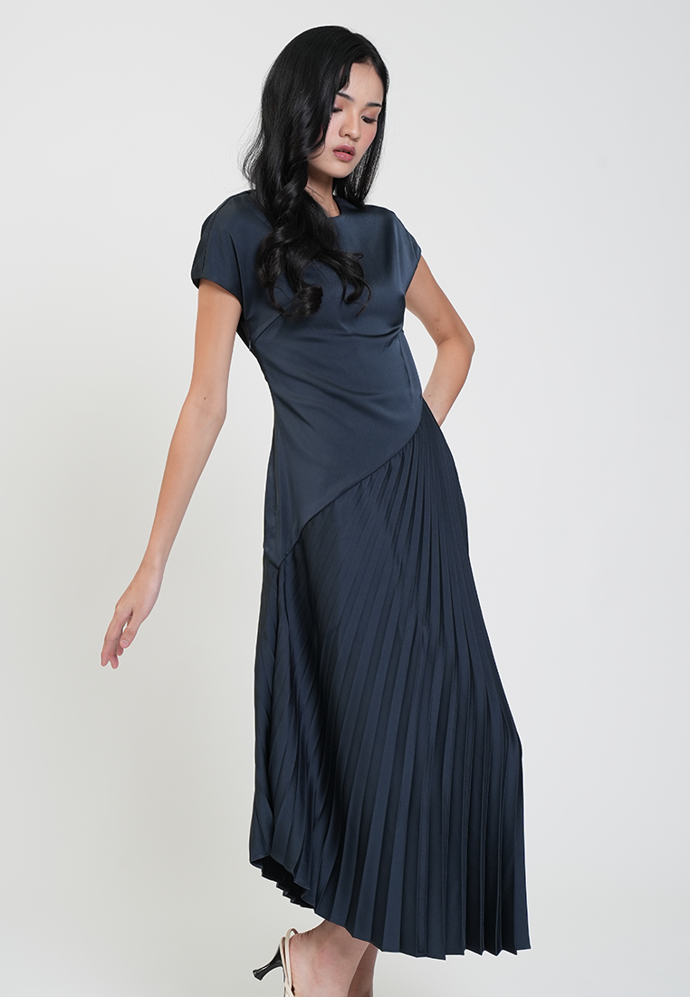 Fleur Asymmetric Pleated Midi Dress