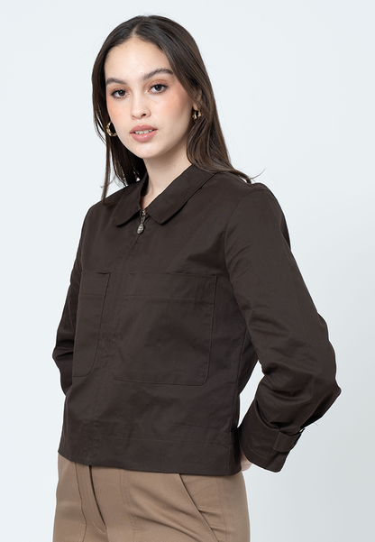 Aislinn Boxy Jacket with Front Pockets and Zip Up Opening