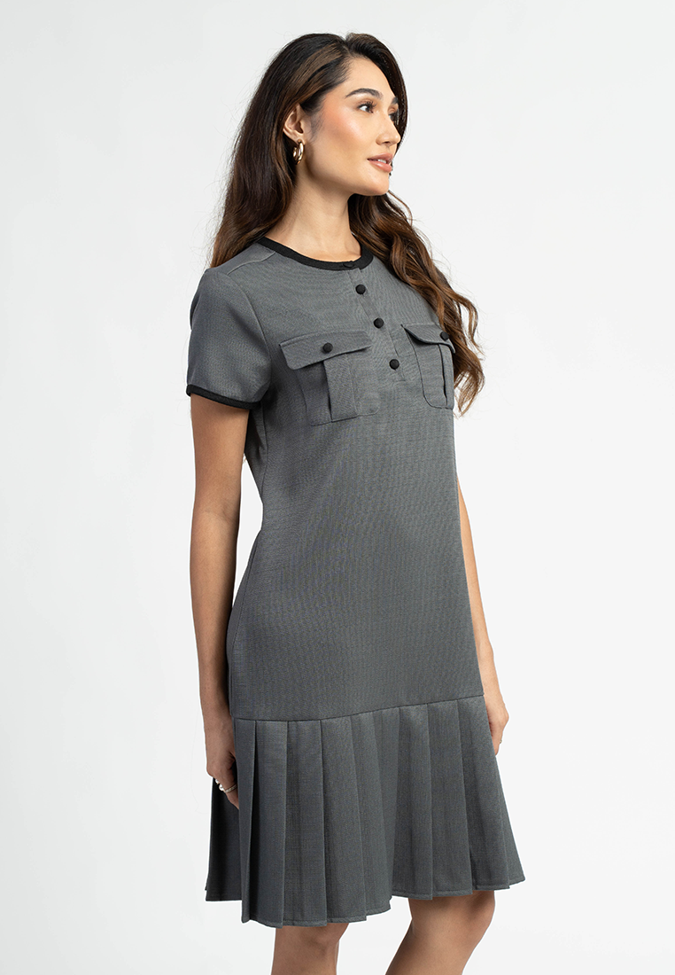Clara Utility Placket Pleated Shift Dress