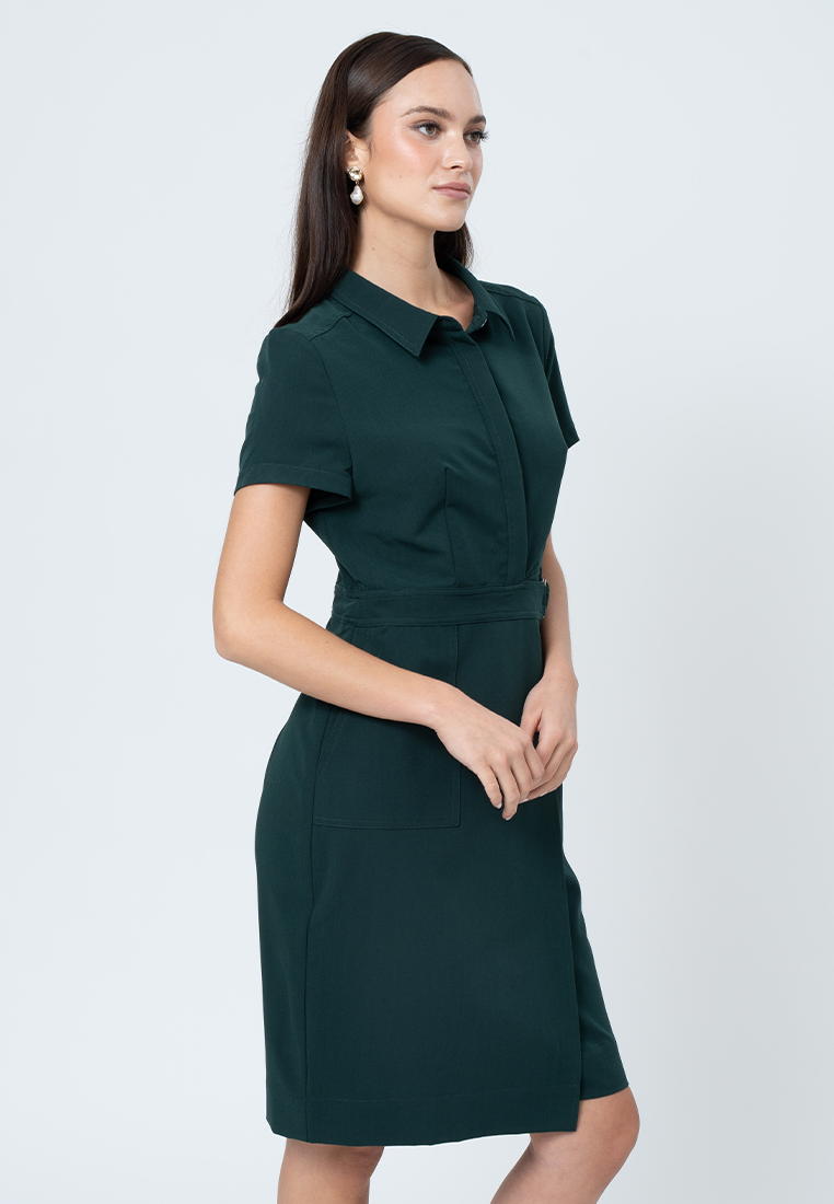 Maire Shift Dress with Structured Wrap Skirt Detail and D-Ring Accent