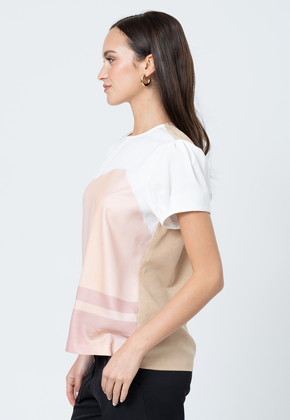 Jovanna Geometric print with Semi-Puff Sleeves