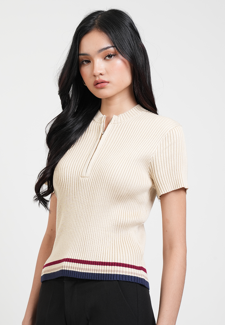 Sheen Quarter-Zip Sporty Knit Top
