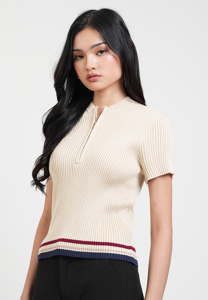 Sheen Quarter-Zip Sporty Knit Top