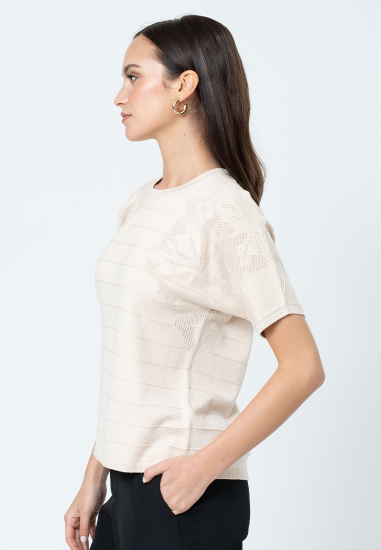 Nilou Knitted top with Embossed  Stripes and Pointelle Detail