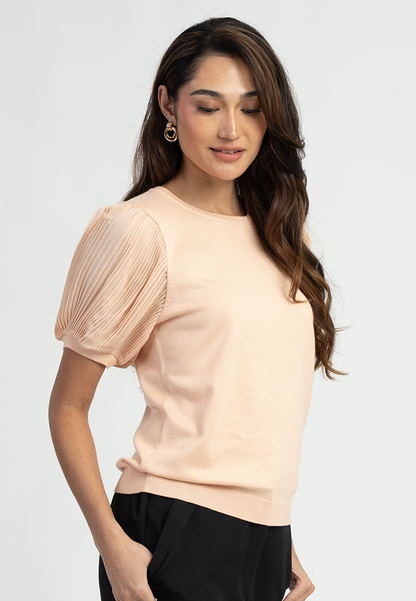 Amber Knit Blouse with Puff Sleeves