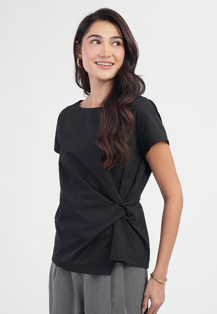 Isavelle Asymmetric Side Knot Short-Sleeve Top