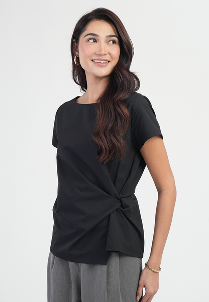 Isavelle Asymmetric Side Knot Short-Sleeve Top