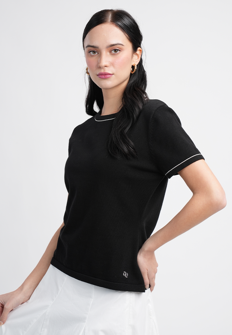 Gianna Classic Knit Top With Contrast Trim Crewneck