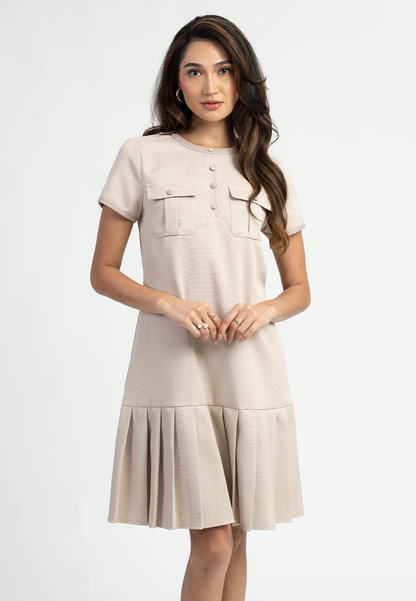 Clara Utility Placket Pleated Shift Dress