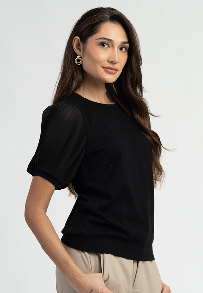 Amber Knit Blouse with Puff Sleeves